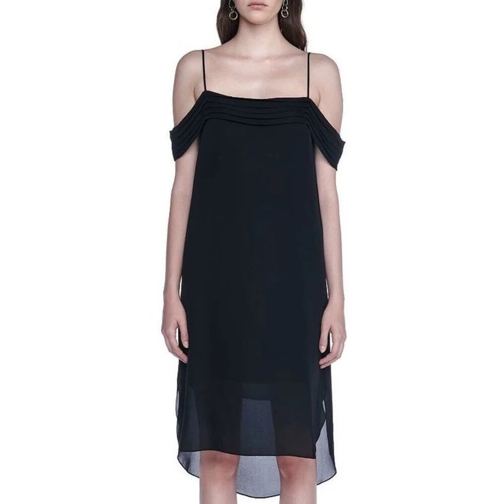 T by Alexander Wang Silk Georgette Off Shoulder Dress 4 Black Designer Minimal